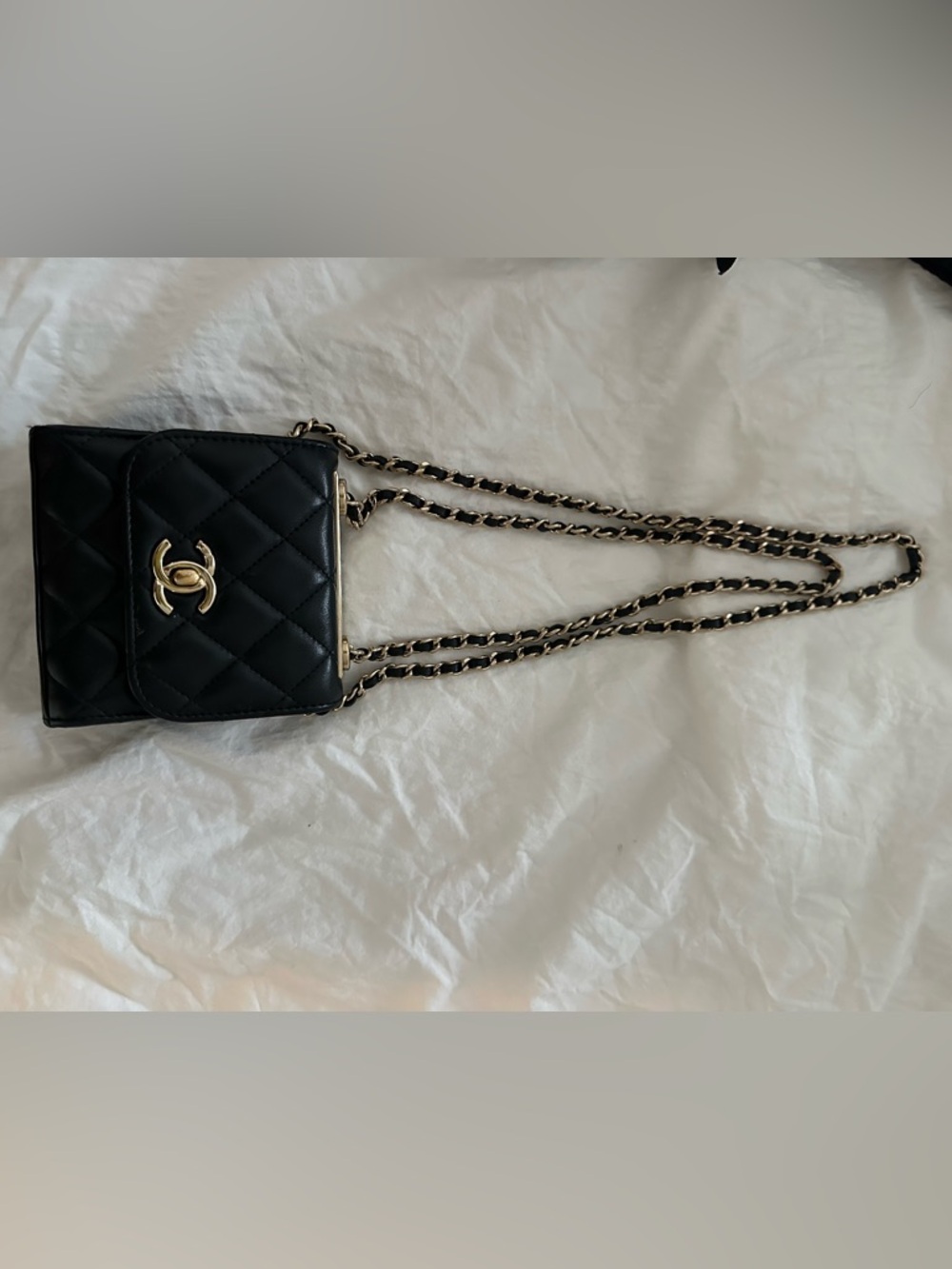 CHANEL Black Quilted Lambskin Mini Crossbody with Gold Chain - Picture 9 of 12